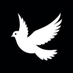 dove icon. bird sign. Animal icon. Symbolic White Dove in Flight Against a Black Background. Flat design simple style vector illustration.