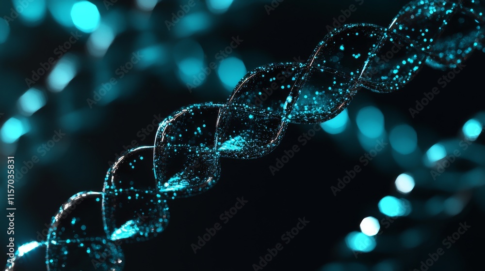Poster glowing twisted strands with sparkles in blue.
