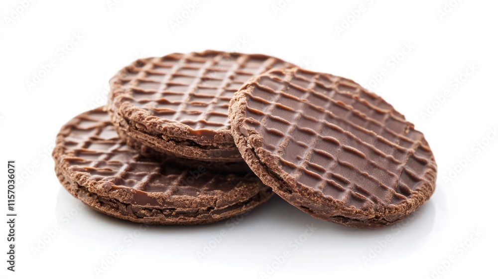 Aufkleber chocolate wafer cookies stacked on a white background showcasing their texture and flavor in an appe