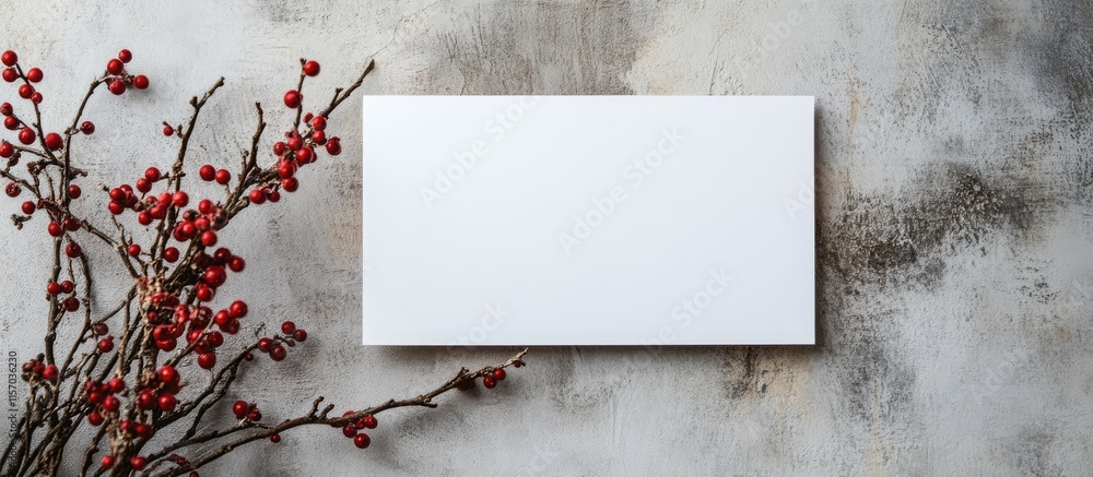 Poster elegant blank card on a textured concrete wall with decorative elements ready for personalized greet