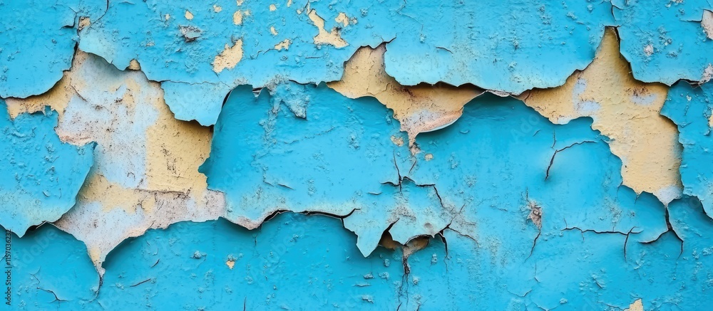 Poster weathered concrete wall featuring peeling turquoise paint and rough texture perfect for urban backgr