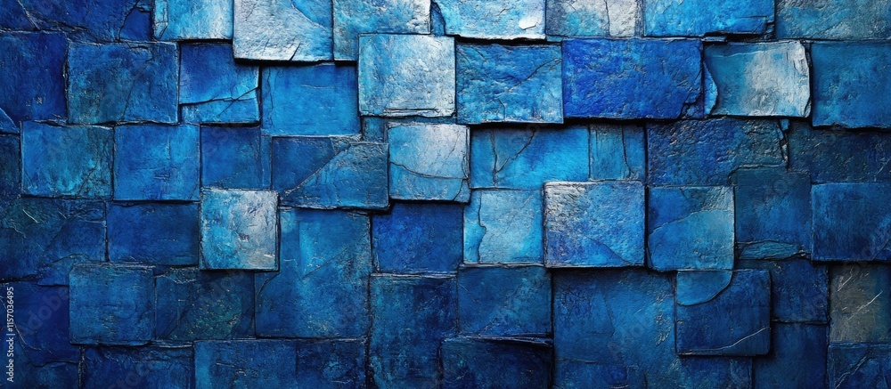 Aufkleber weathered blue brick wall with textured stones perfect for web design backgrounds or mobile applicat