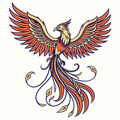 Fototapeta premium A stunning digital tattoo design of a majestic phoenix with spread wings, symbolizing rebirth, strength, and transformation.