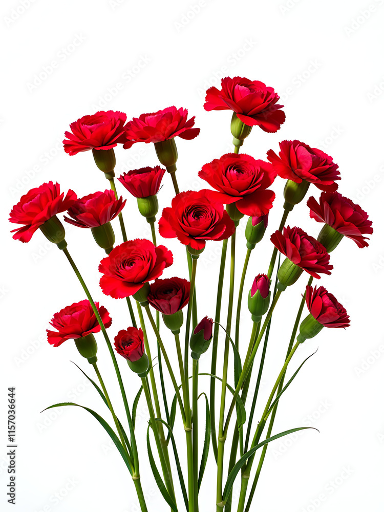 Poster seventy red carnations isolated against a clean white background create a striking visual arrangemen