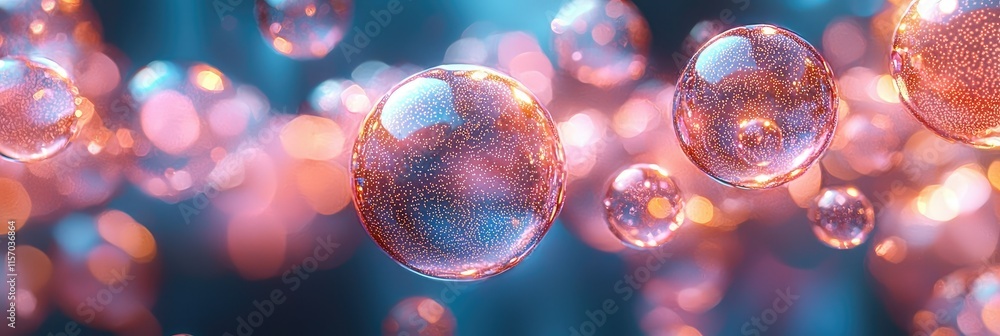 Poster a close-up view of colorful bubbles floating in a vibrant, abstract background.