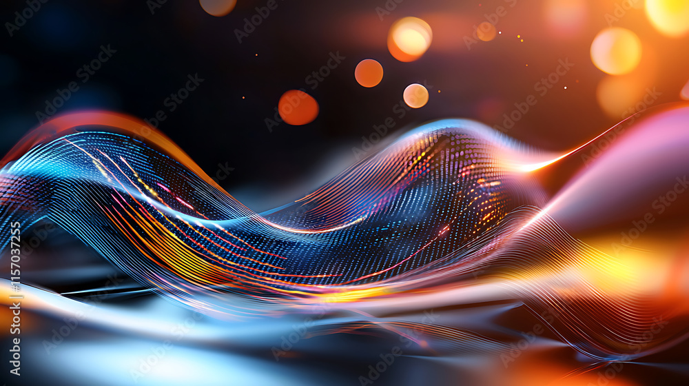 Poster dynamic flow of light waves digital space abstract visualization futuristic environment close-up vie