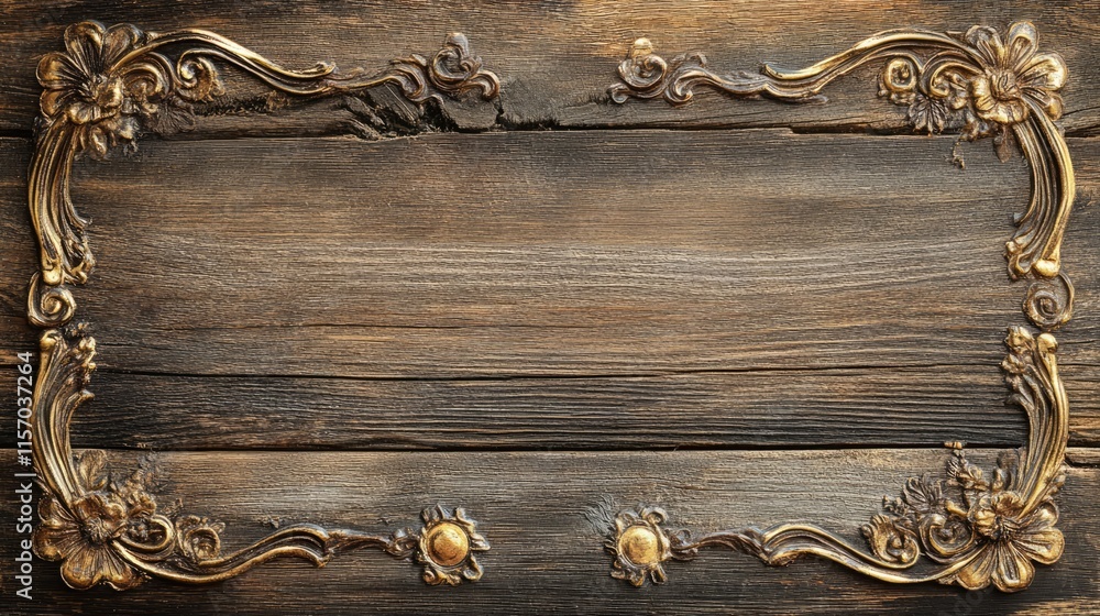 Poster elegant vintage border design on distressed wood background for classic or rustic themed projects.