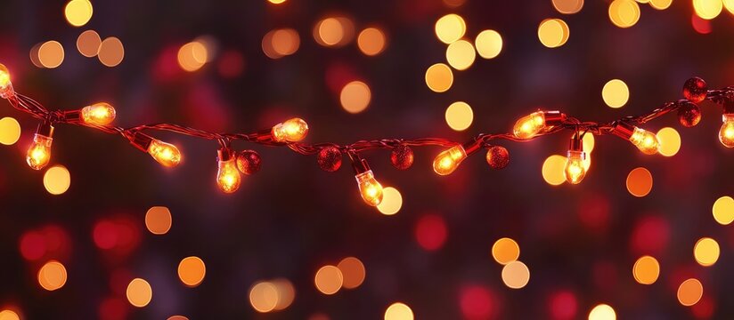 Bokeh effect of glowing garland lights creating a festive atmosphere with golden illumination for celebrations and special events