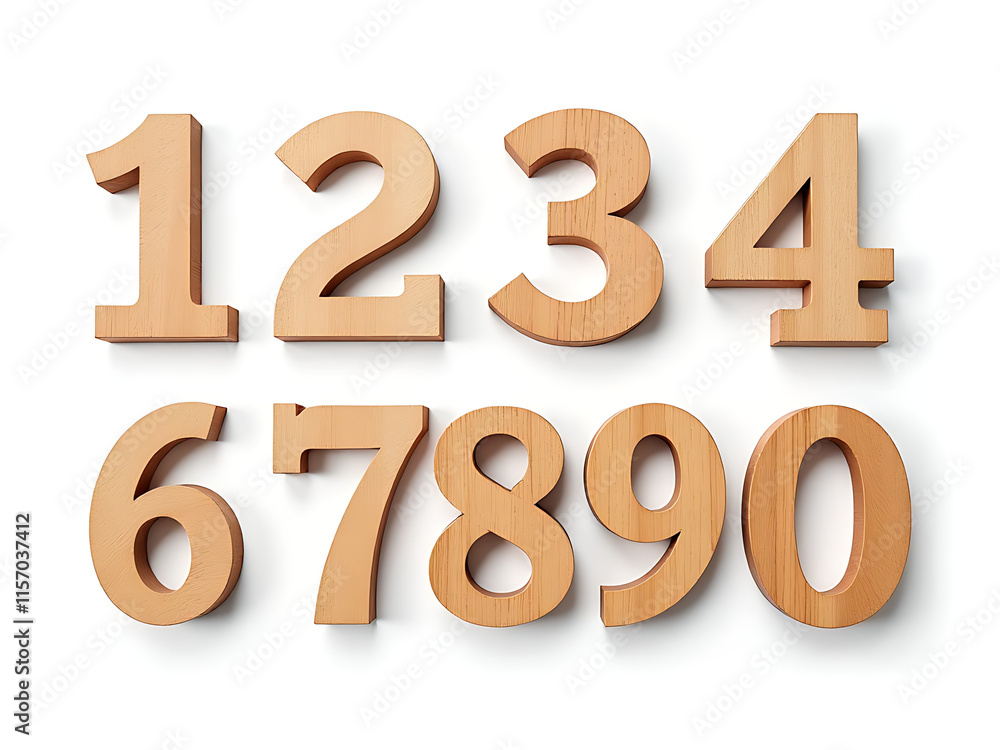 Poster Set Of Isolated Wooden Numbers In 3d Format With White Background And Transparent Png Image For Design Use. 00003