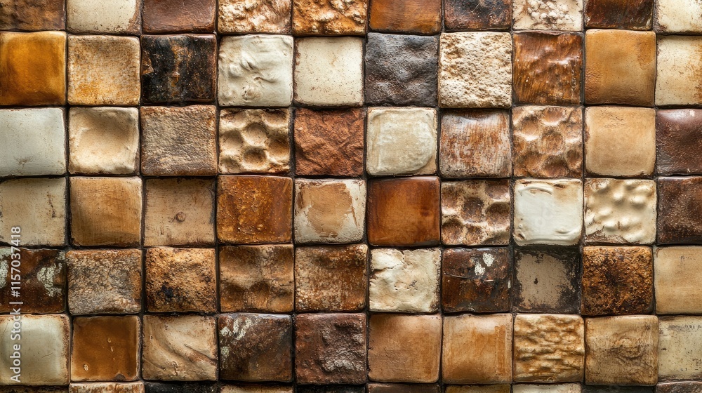Poster textured clay brick wall design showcasing earthy tones and varied patterns for rustic and vintage a