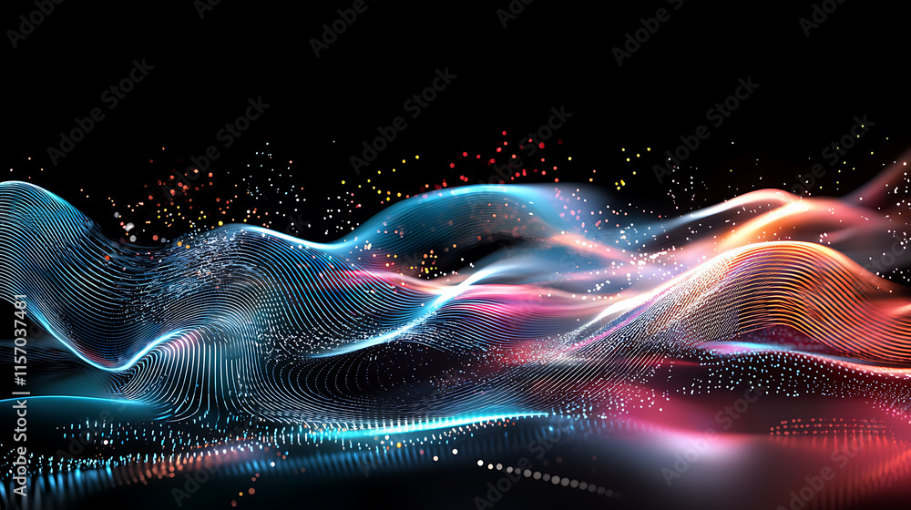 Poster dynamic light waves displaying colorful patterns digital art abstract environment vibrant viewpoint 
