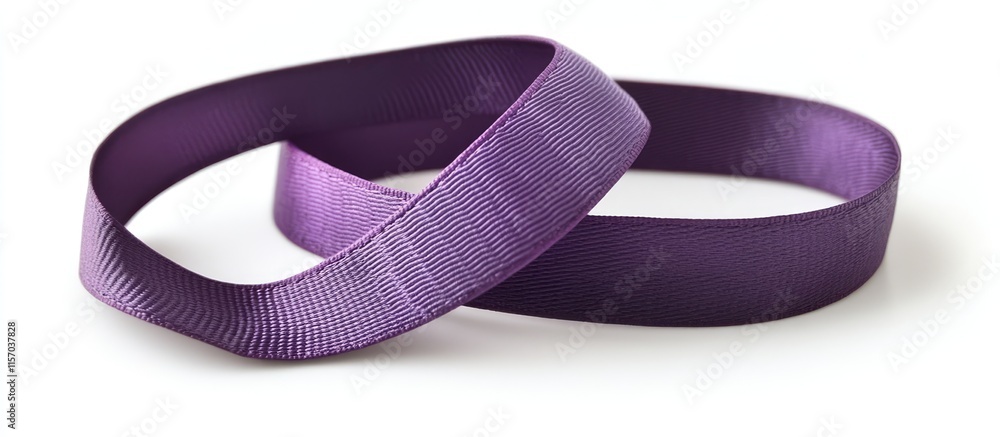 Poster purple satin ribbon elegantly arranged on a white background showcasing its smooth texture and vibra