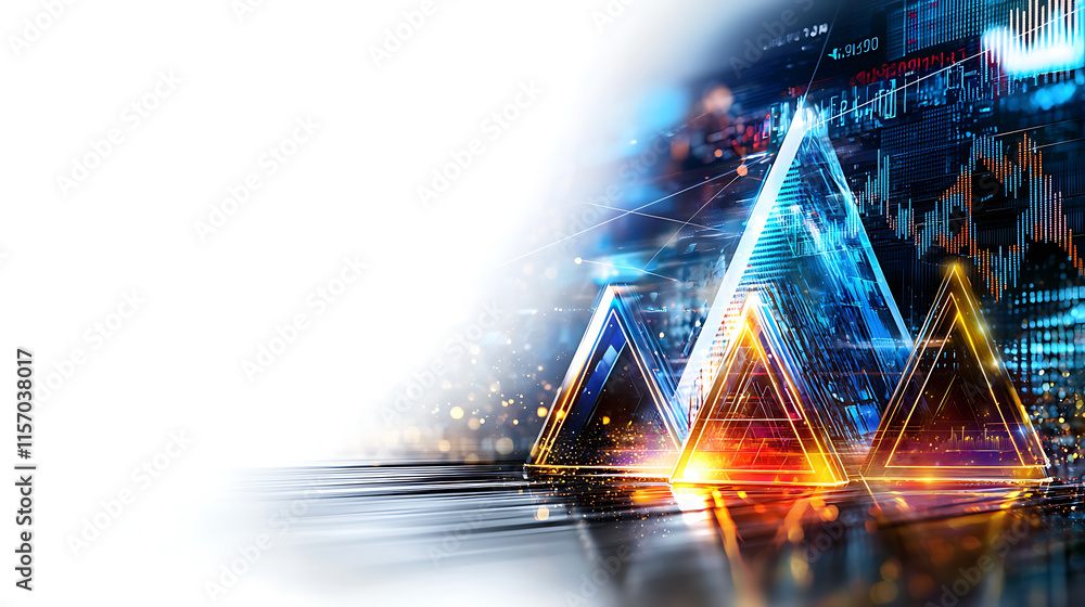 Poster dynamic financial analytics visualization digital workspace infographic high-tech environment close-