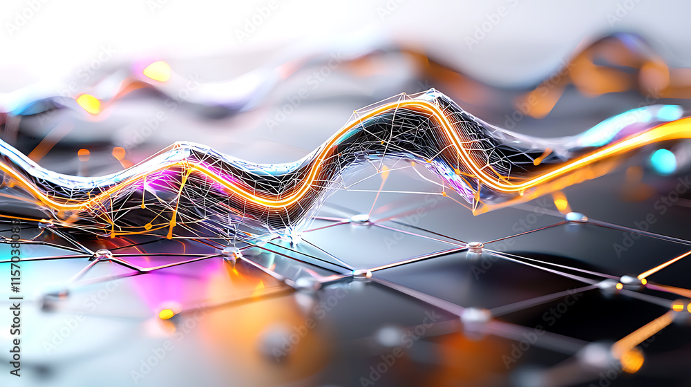 Poster dynamic data visualization waves digital realm abstract image futuristic environment close-up view t