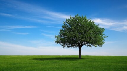 Fototapeta premium Lone tree under a clear blue sky.