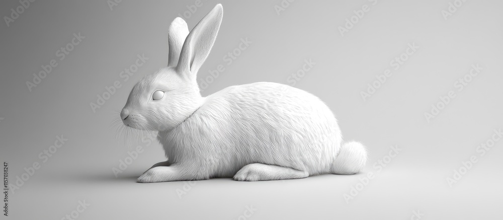 Poster realistic white rabbit sculpture for animal concept art and design projects with soft textures and s