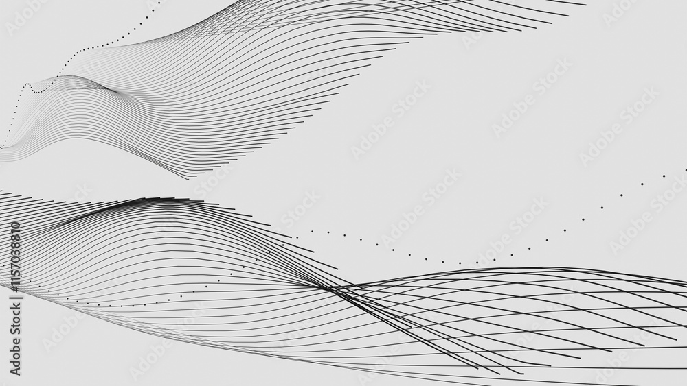 Poster abstract minimalist flowing lines with dots on white background