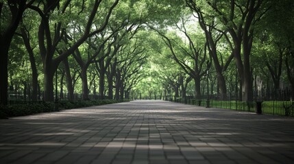 Obraz premium Lush tree-lined path in enchanting greenery.
