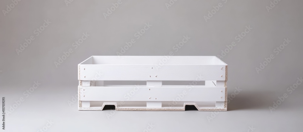 Poster White wooden crate box on minimalistic background perfect for storage and packaging solutions in various industries