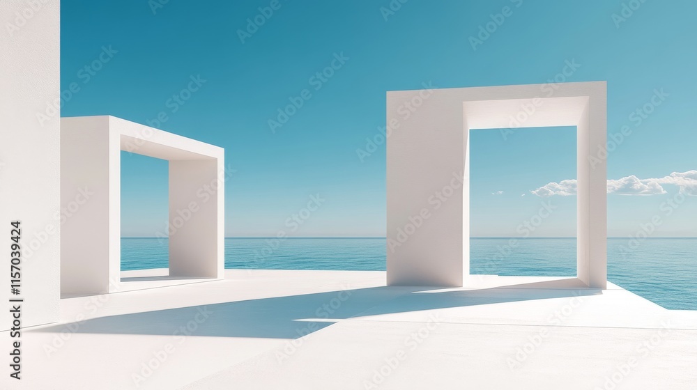 Poster minimalist architecture with ocean view.
