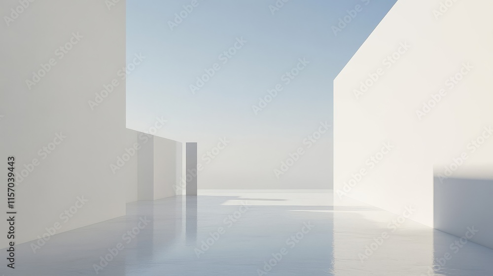 Poster minimalist architecture with tranquil reflection.