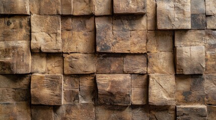 Textured clay brick wall with vintage appearance showcasing unique patterns and earthy tones for architectural and design backgrounds