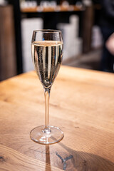 Tasting sparkling white wine, traditional champagne method making of cremant in caves on Moselle river valley in Luxembourg, wine tour and visiting caves