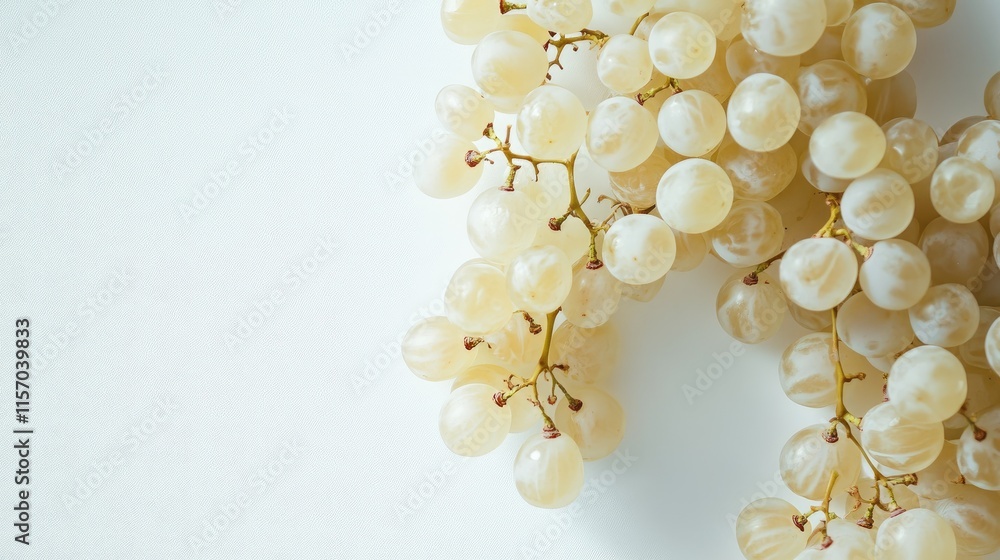 Poster white raisins derived from grapes arranged elegantly on a minimalistic white background for a fresh 