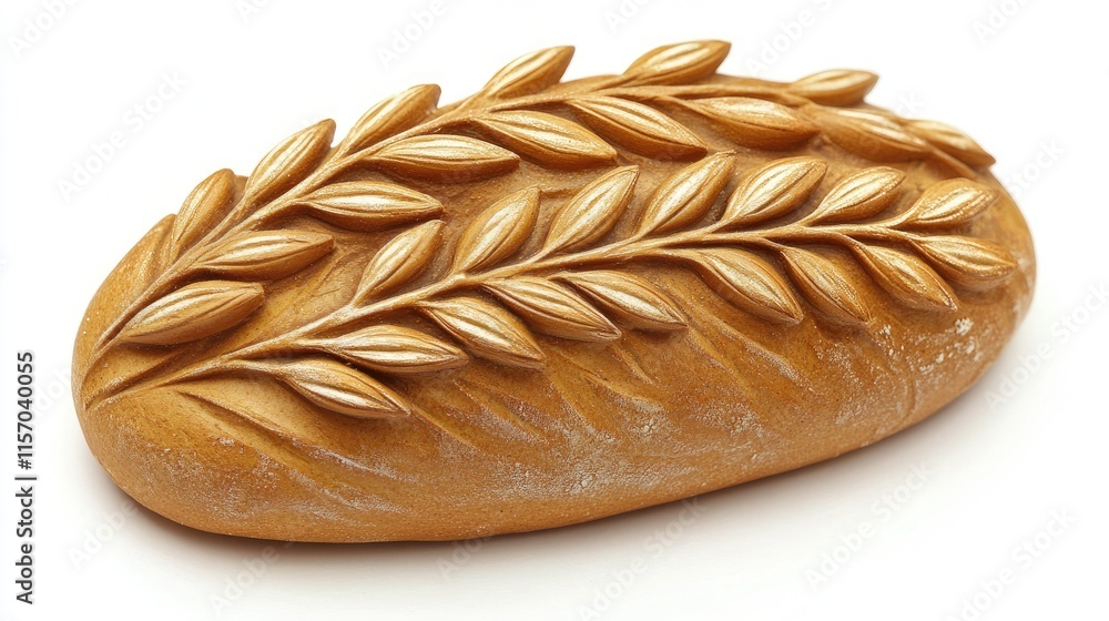 Aufkleber wheat and decorative bread loaf with embossed leaf design on a clean white background showcasing tra