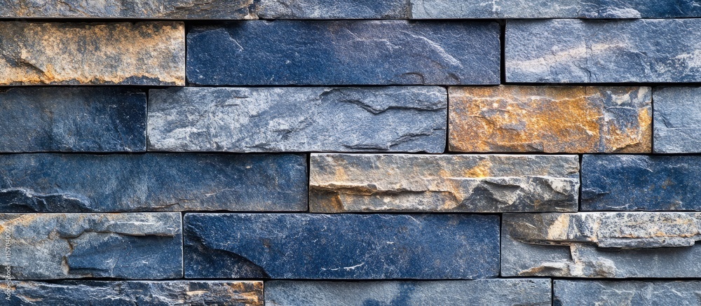 Poster Weathered blue stone brick wall with textured surface suitable for web design backgrounds or mobile applications