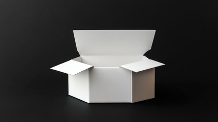 Open white cardboard box against a black background showcasing versatility for packaging and storage solutions in marketing and design.