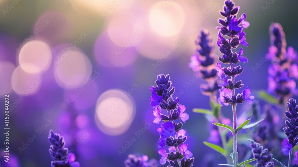 Poster vibrant violet abstract bokeh background featuring lavender flowers in a natural serene environment