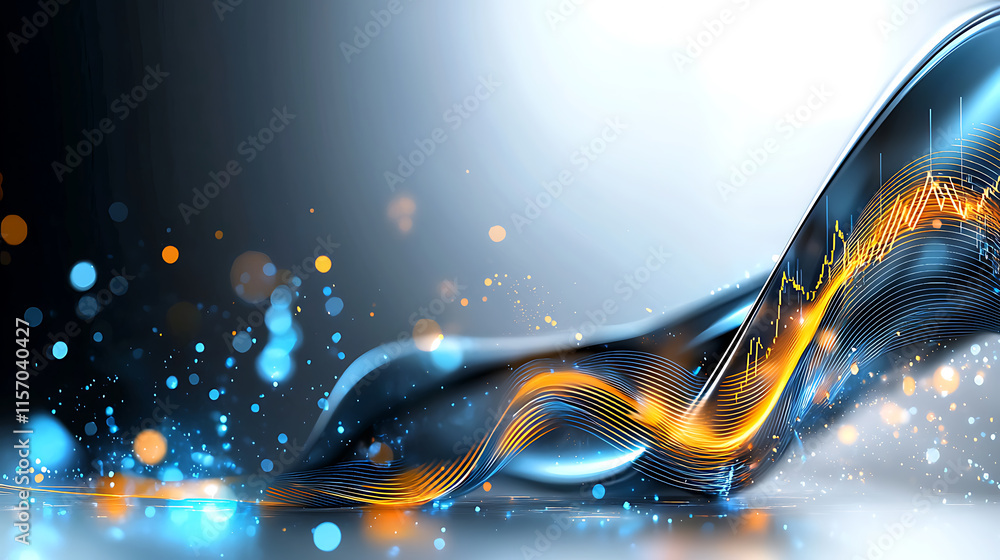Poster dynamic wave patterns illustrating financial trends digital space abstract design contemporary style