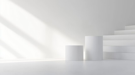 Minimalist white space with geometric shapes.