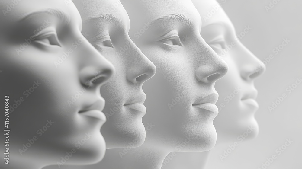 Poster minimalistic mannequins in a row for display.