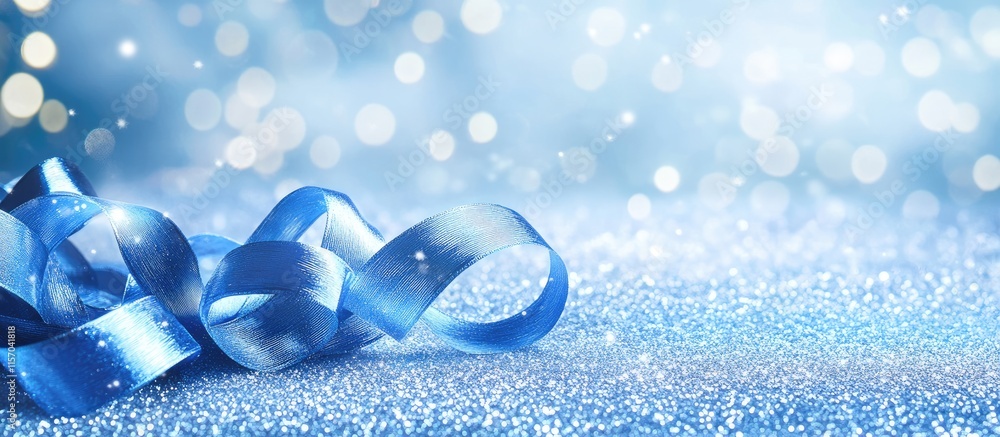 Poster elegant web banner design featuring blue ribbon on a glittering snow backdrop ideal for event party 