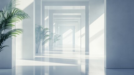 Fototapeta premium Modern corridor with natural light and greenery