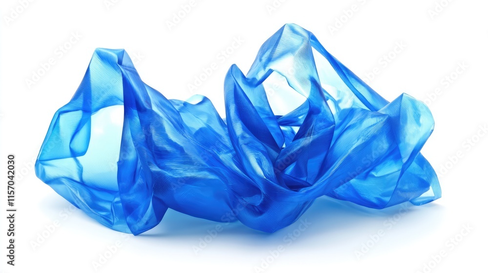 Aufkleber translucent blue polythene wrinkled and shaped artistically on a clean white background for creative