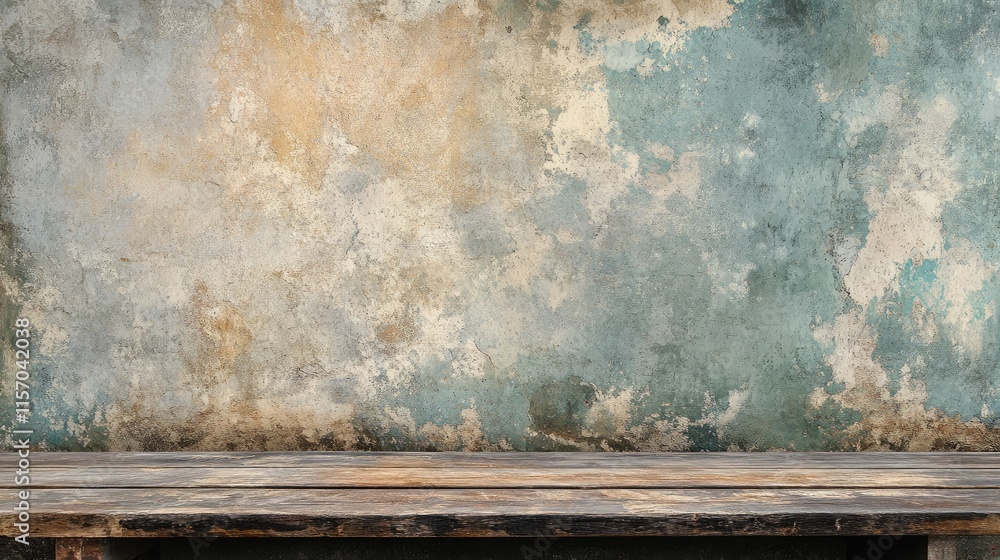 Poster vintage wall texture with natural colors and wooden terrace creating a rustic background ideal for d