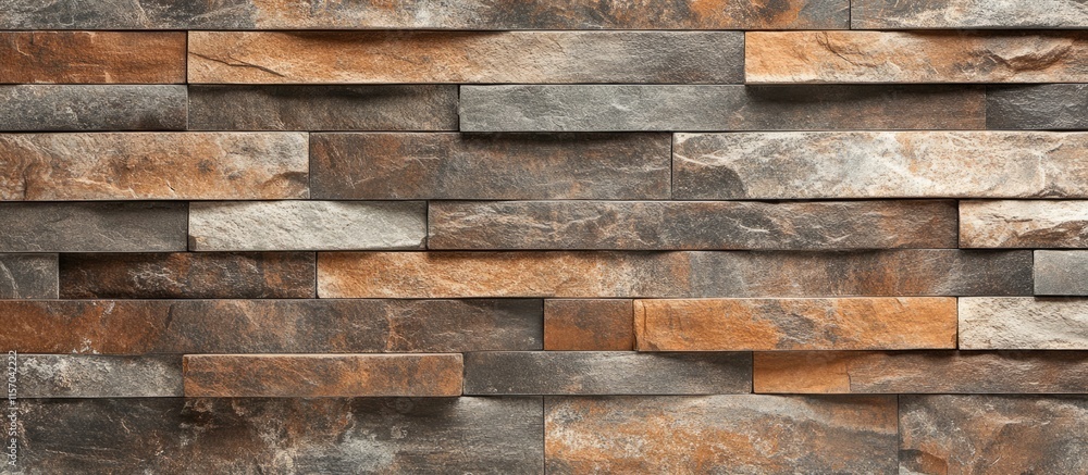 Poster Textured rustic stone wall with rich colors and unique layering ideal for interior design and background applications.