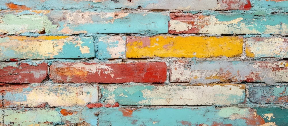 Poster vibrant weathered painted brick wall texture perfect for artistic projects and creative backdrops in