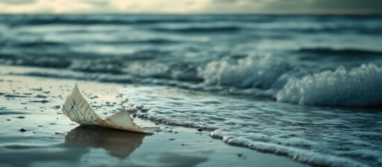 Message in a Bottle Washed Away by Ocean Waves on Serene Beach at Twilight