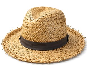 A Light Brown Woven Straw Hat with a Dark Band