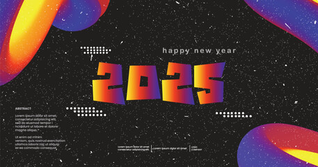 Happy new year 2025 sound wave music poster. Club party flyer. Futuristic gradients waves music background neon colors. 90s style	
