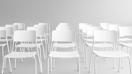Modern white chairs in empty space.
