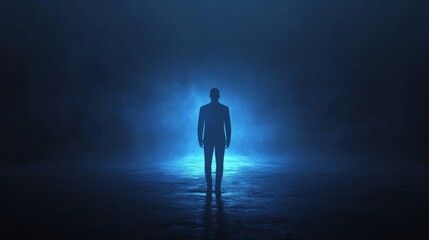 Obraz premium Mystical figure in a dark, illuminated space.