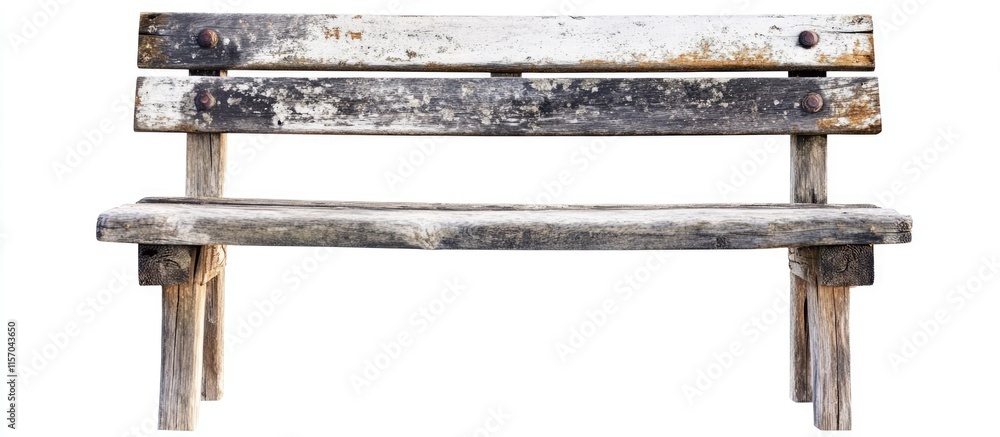 Aufkleber Weathered wooden bench with a rustic finish isolated on a white background ideal for design projects and home decor inspiration
