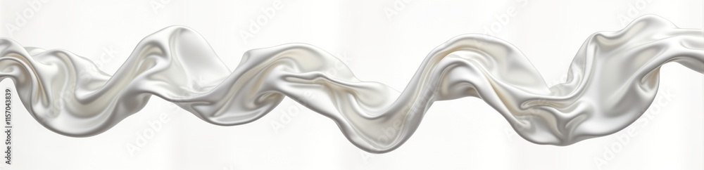 Aufkleber White silk fabric floats in air. Soft flowing fabric. Elegant curve shapes. Smooth texture. Abstract design. Creative mockup for graphic design. Luxurious material. Modern design element. Silky