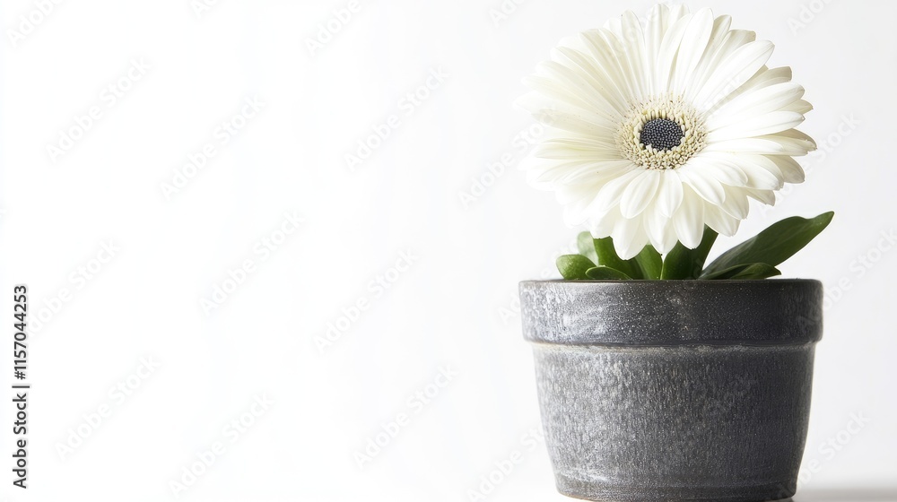 Poster elegant white flower in a gray pot showcasing minimalist dã©cor on a bright background ideal for nat