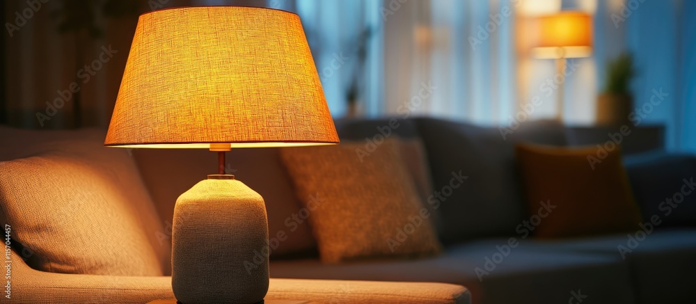 Poster cozy vintage table lamp casting warm light in a stylish living room creating an inviting and charmin